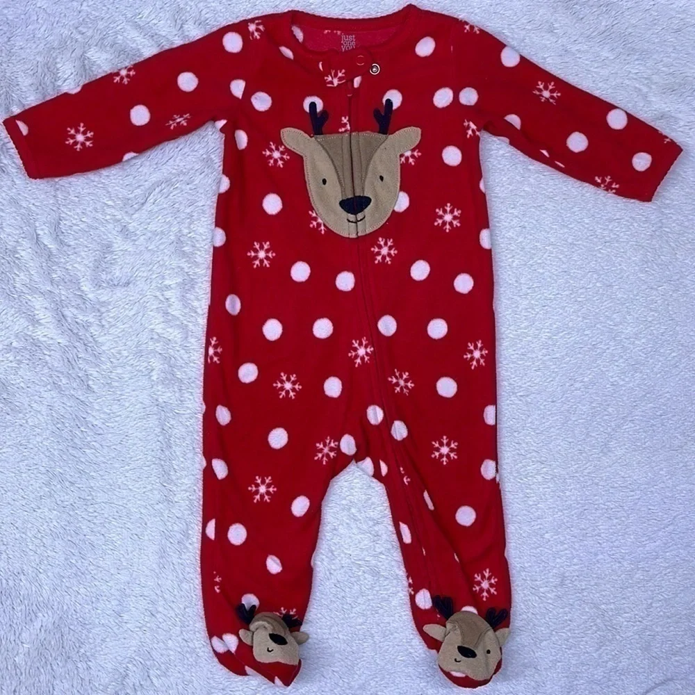 🟢 3/$15 Just One You by Carter’s Reindeer Footed Pajamas size 6 month